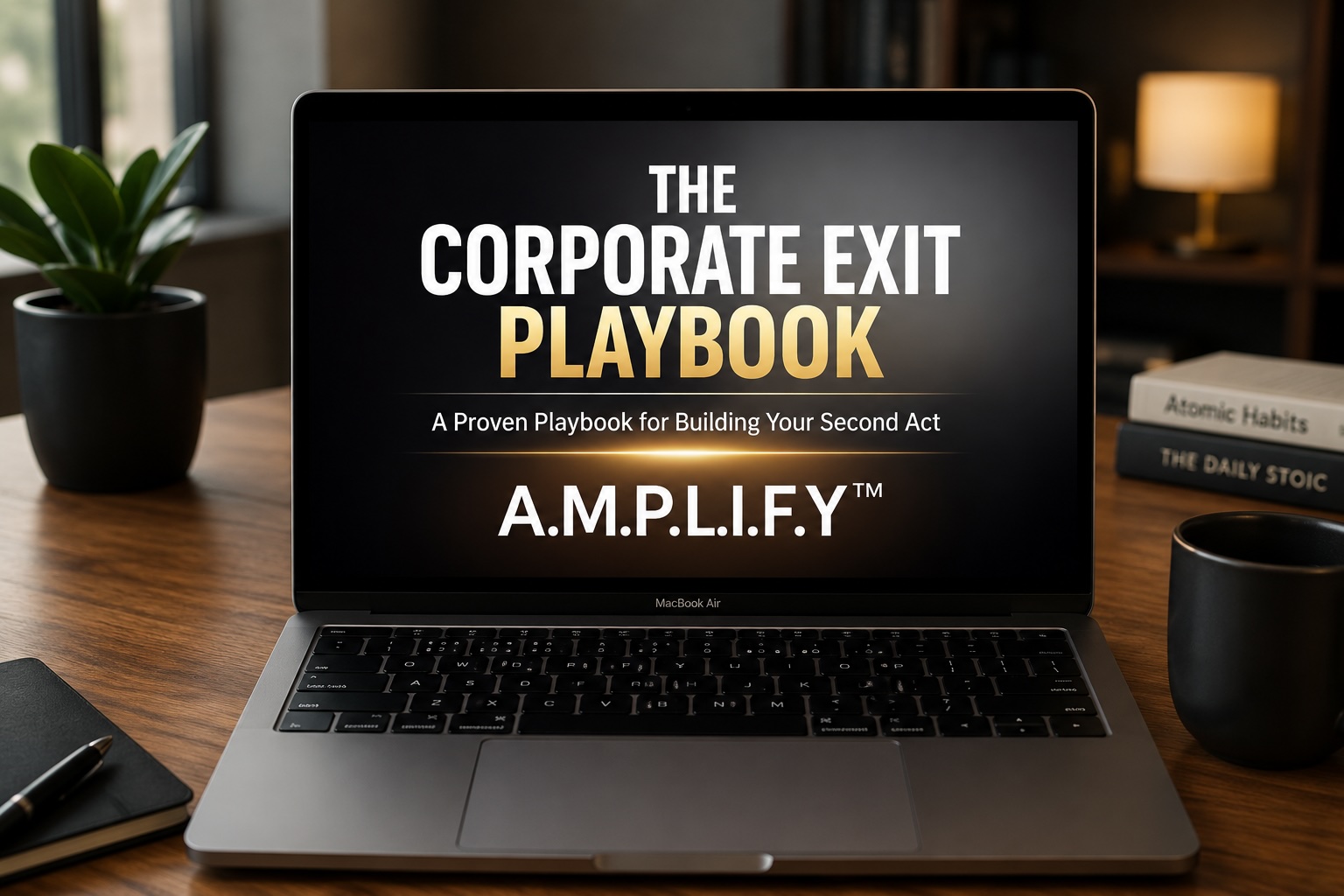 The Corporate Exit Playbook by Darren Argyle displayed on a laptop